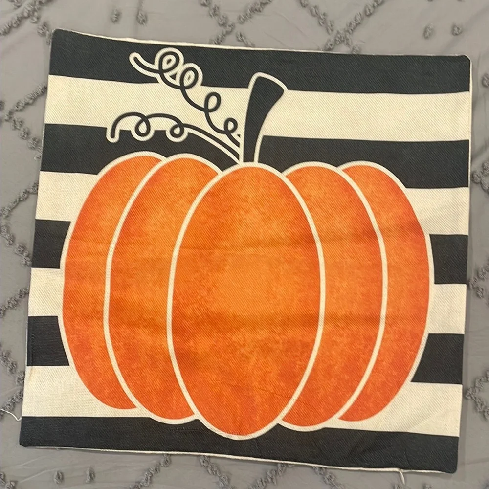 Striped Pumpkin and Leaf Pillow Covers Fall Autumn Halloween set of 2